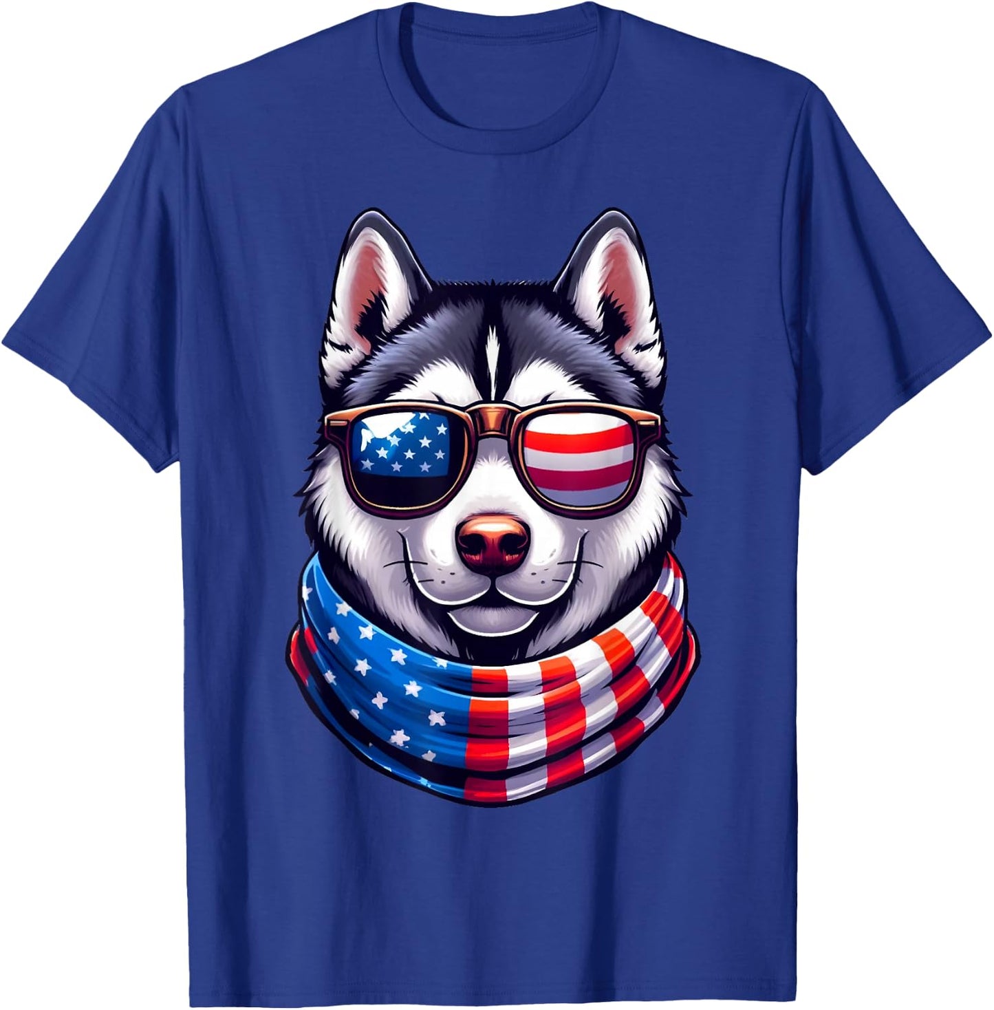 Siberian Husky USA Flag Sunglasses 4th of July Patriotic Dog T-Shirt - T-Shirt | Royal