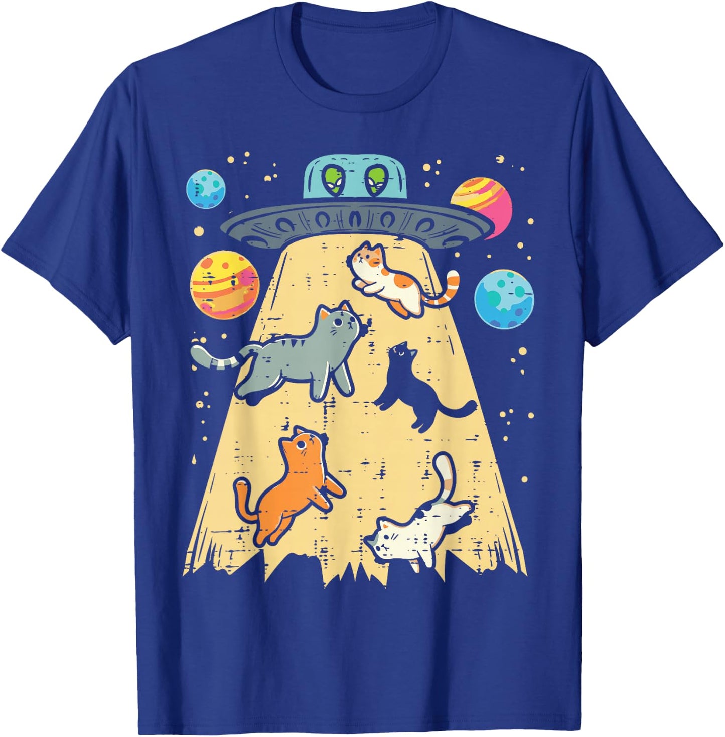 Alien Abduction Cats UFO Flying Saucer Space Women Girls Kid T-Shirt - T-Shirt | Royal