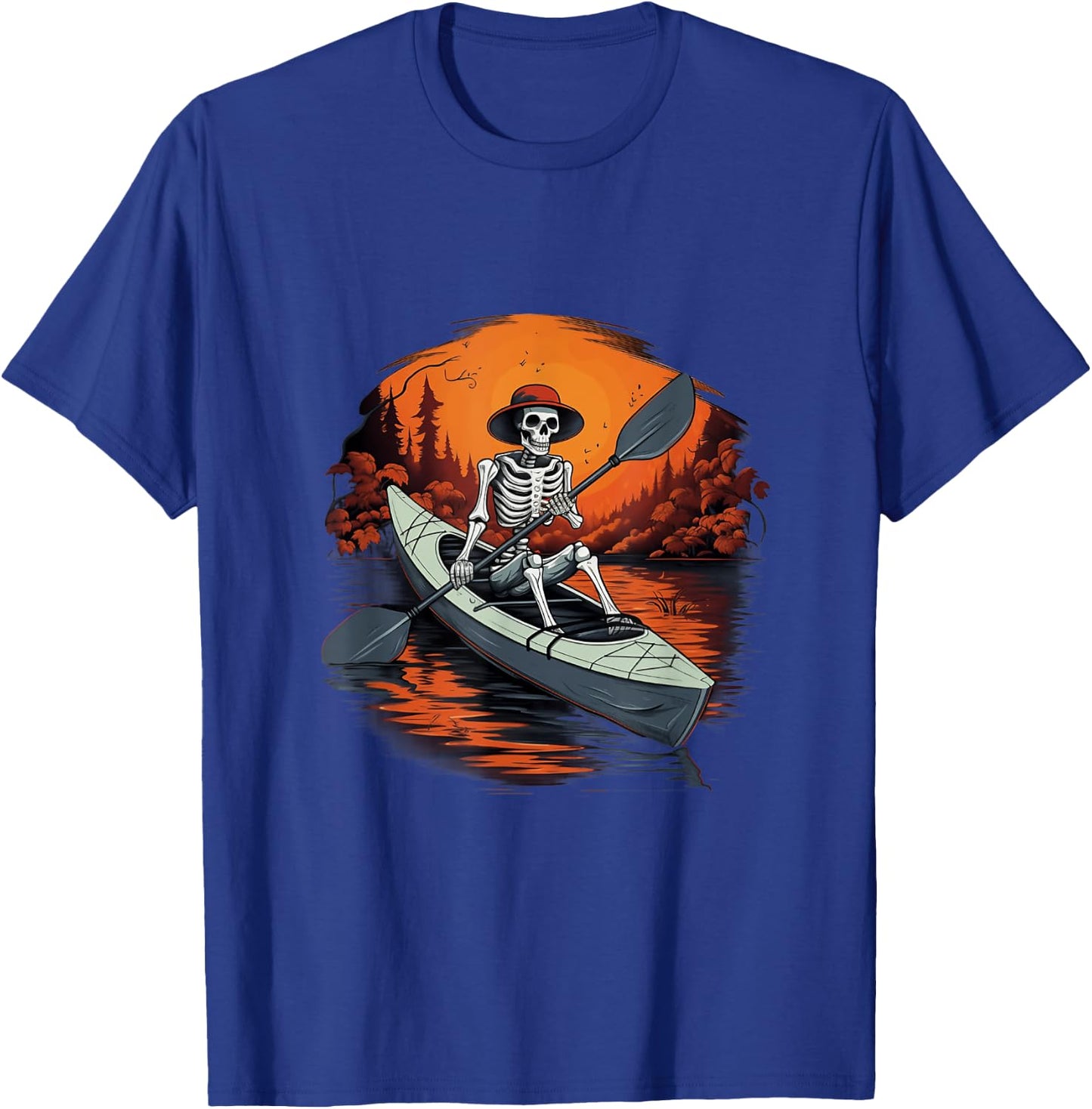 Canoe Skeleton Funny Kayaking Canoeing Halloween Kayaker T-Shirt - T-Shirt | Royal