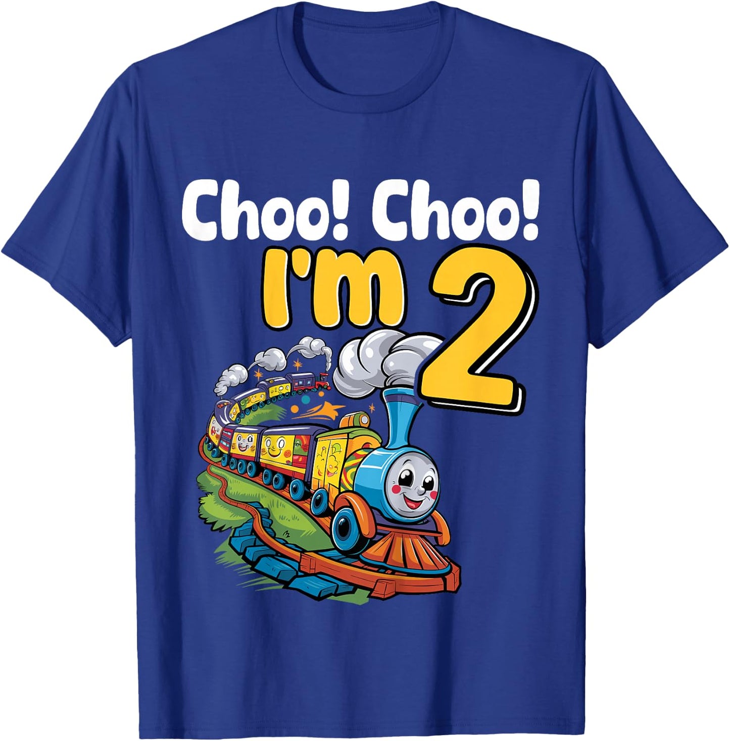 Train Choo Choo I'm 2 Years Old 2nd Birthday Party Train T-Shirt - T-Shirt | Royal