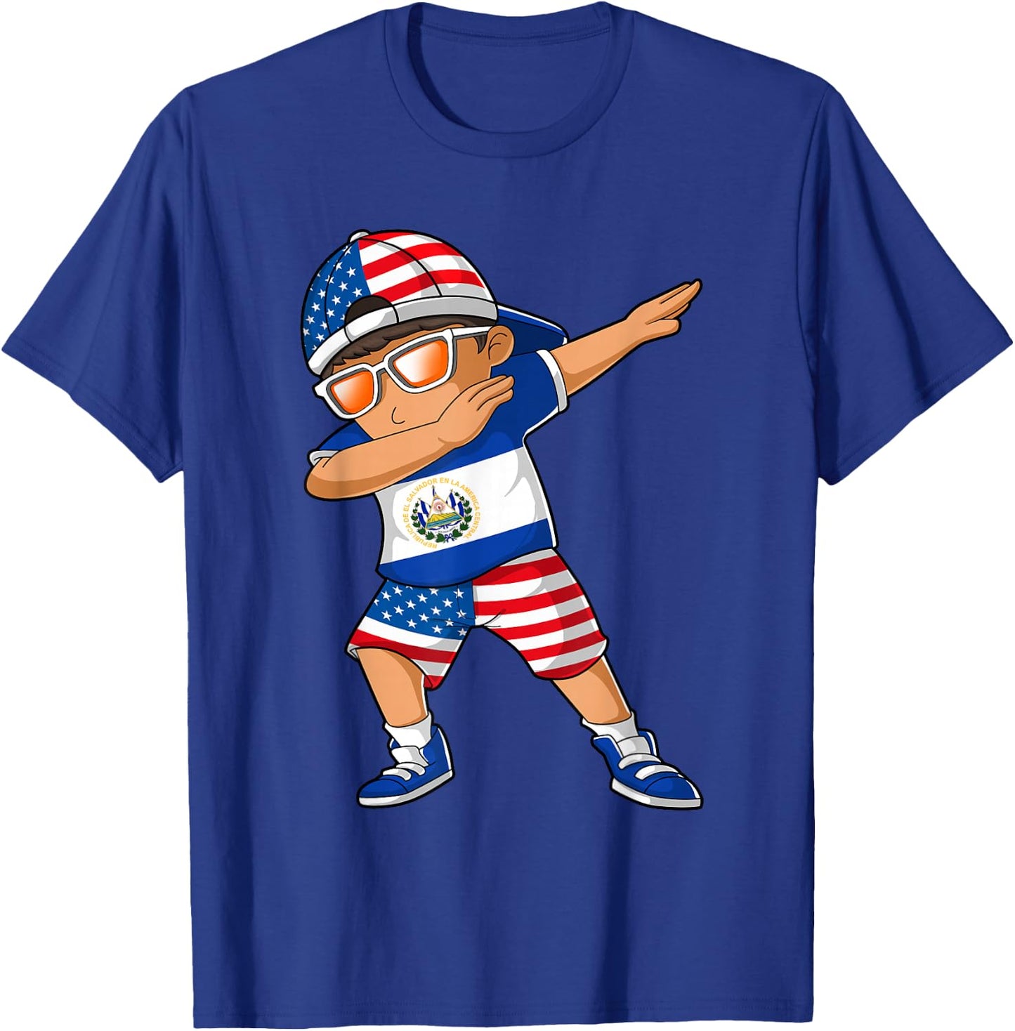 Half American Half Salvadoran Boy Kid El Salvador Flag T-Shirt - T-Shirt | Royal