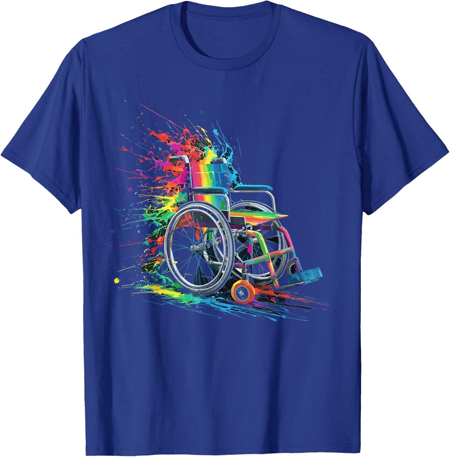 Colorful Paint Splash Wheelchair Art Graphic T-Shirt - T-Shirt | Royal