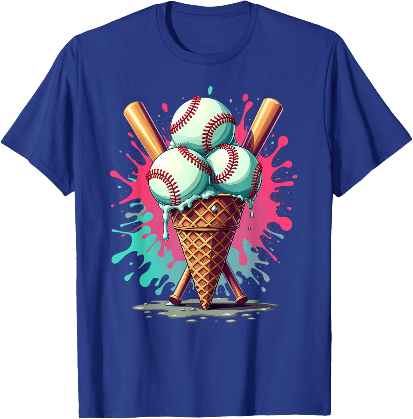 Baseball Ice Cream Watercolor Sports Lover Ice Cream Cone T-Shirt - T-Shirt | Royal