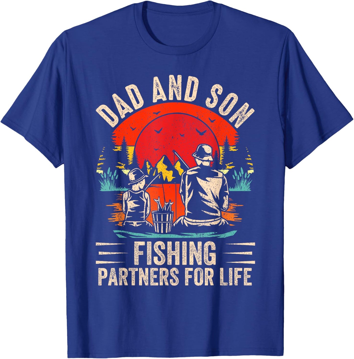 Dad & Son Fishing Partners For Life Retro Matching Dad T-Shirt - T-Shirt | Royal