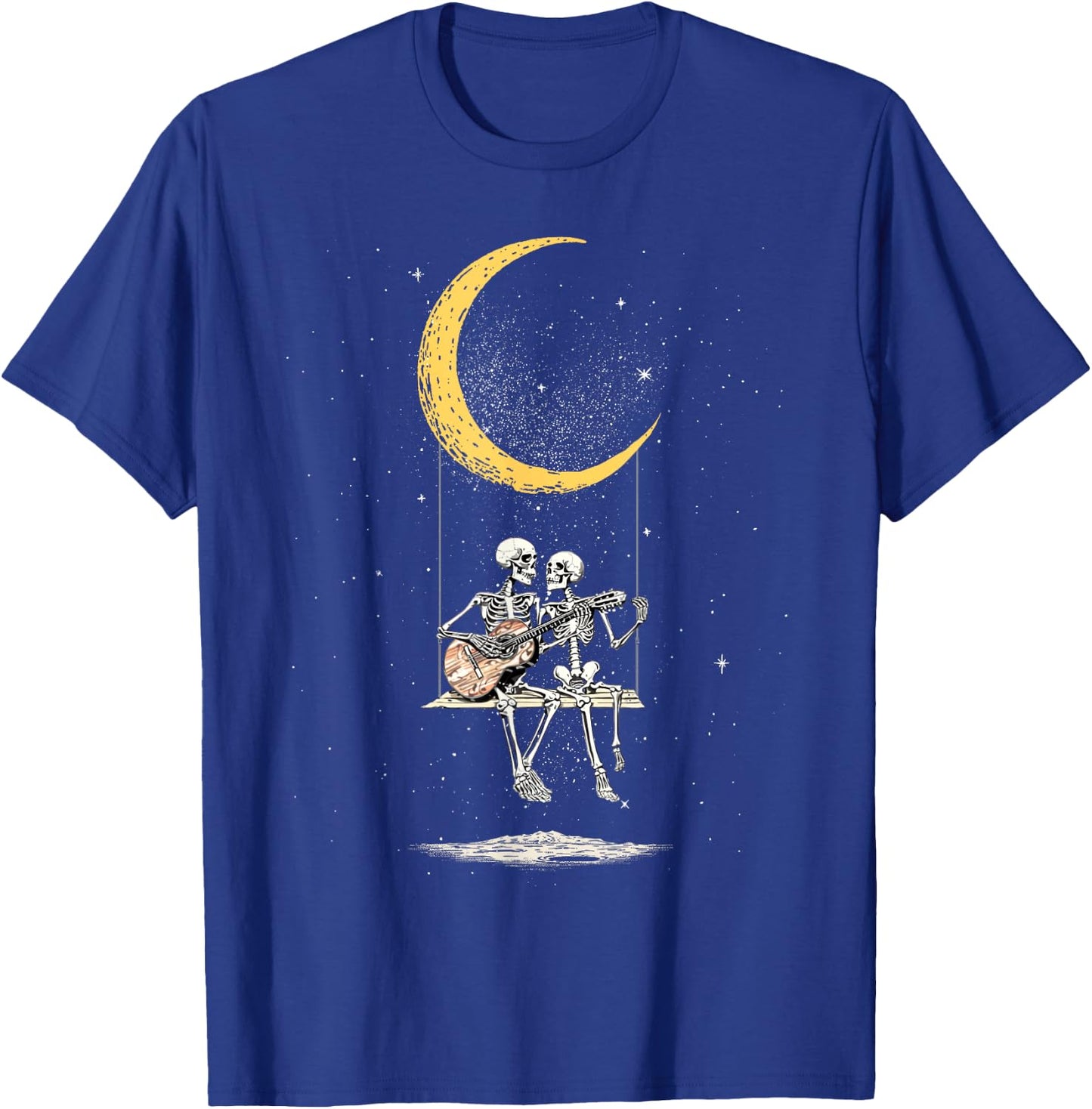 Skeleton Couple Matching Moon Swing Guitar Lover Halloween T-Shirt - T-Shirt | Royal