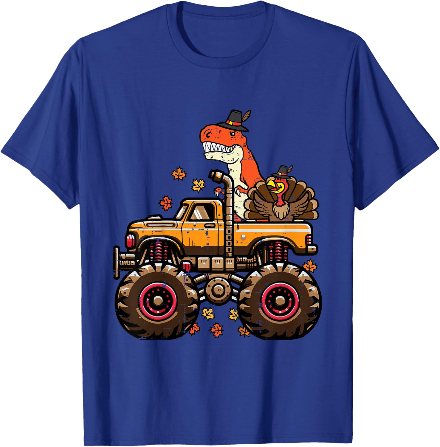 Kids Thanksgiving Dino Monster Truck Trex Fall Boys Kids Toddler T-Shirt - T-Shirt | Royal