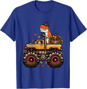 Kids Thanksgiving Dino Monster Truck Trex Fall Boys Kids Toddler T-Shirt - T-Shirt | Royal