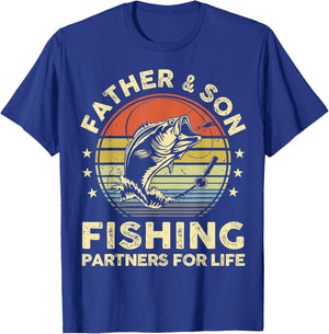 Father Son Matching Fishing Funny Bass Fish Dad Graphic T-Shirt - T-Shirt | Royal