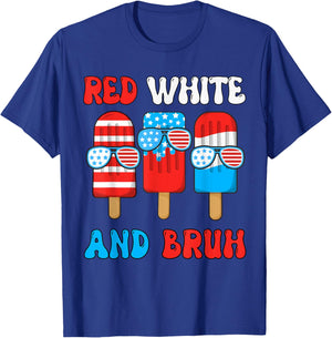 Red White Bruh Popsicle 4th July Boy Men Funny Patriotic T-Shirt - T-Shirt | Royal