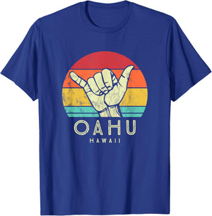 Oahu Hawaii Shaka. Surf hand retro hawaiian T-Shirt - T-Shirt | Royal
