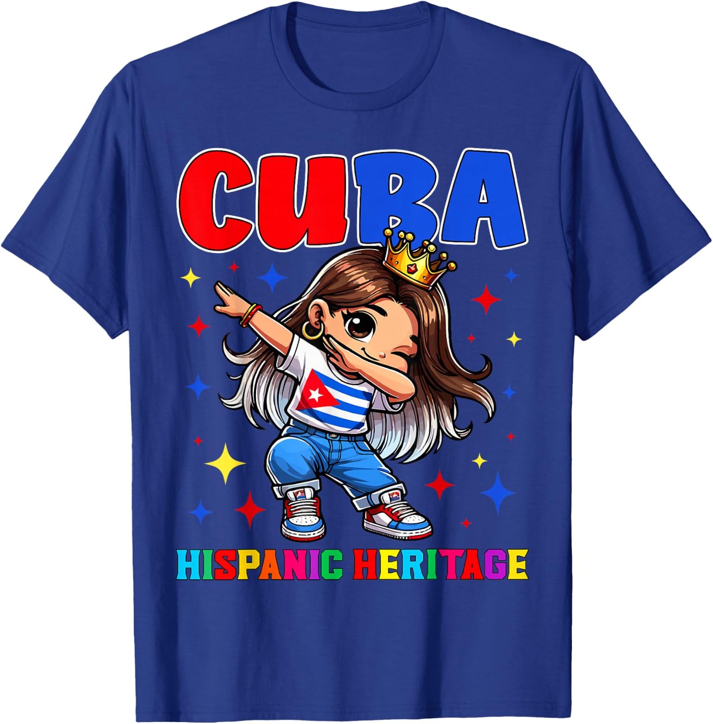 Cuba Dabbing Girl Hispanic Heritage Celebration for Kids T-Shirt - T-Shirt | Royal