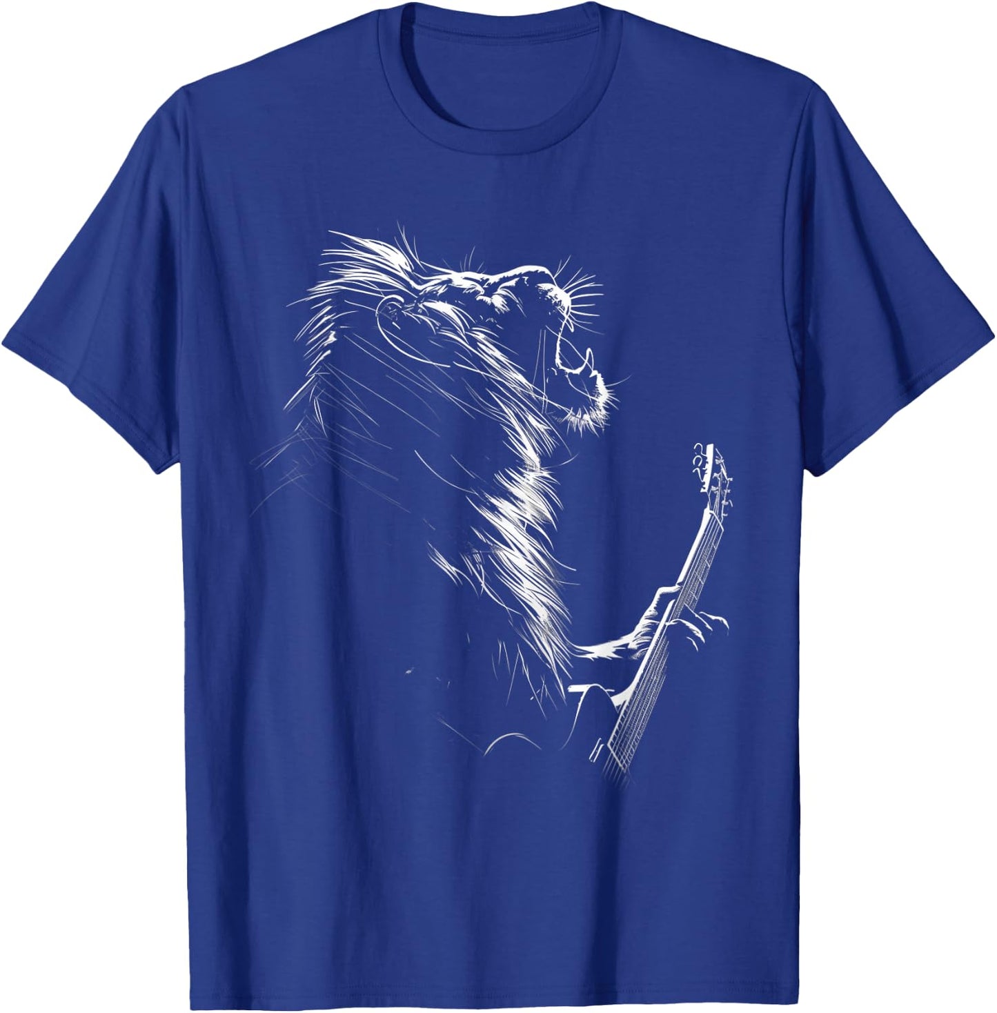 Lion Playing Guitar Rock And Roll Music Men Women Kids T-Shirt - T-Shirt | Royal