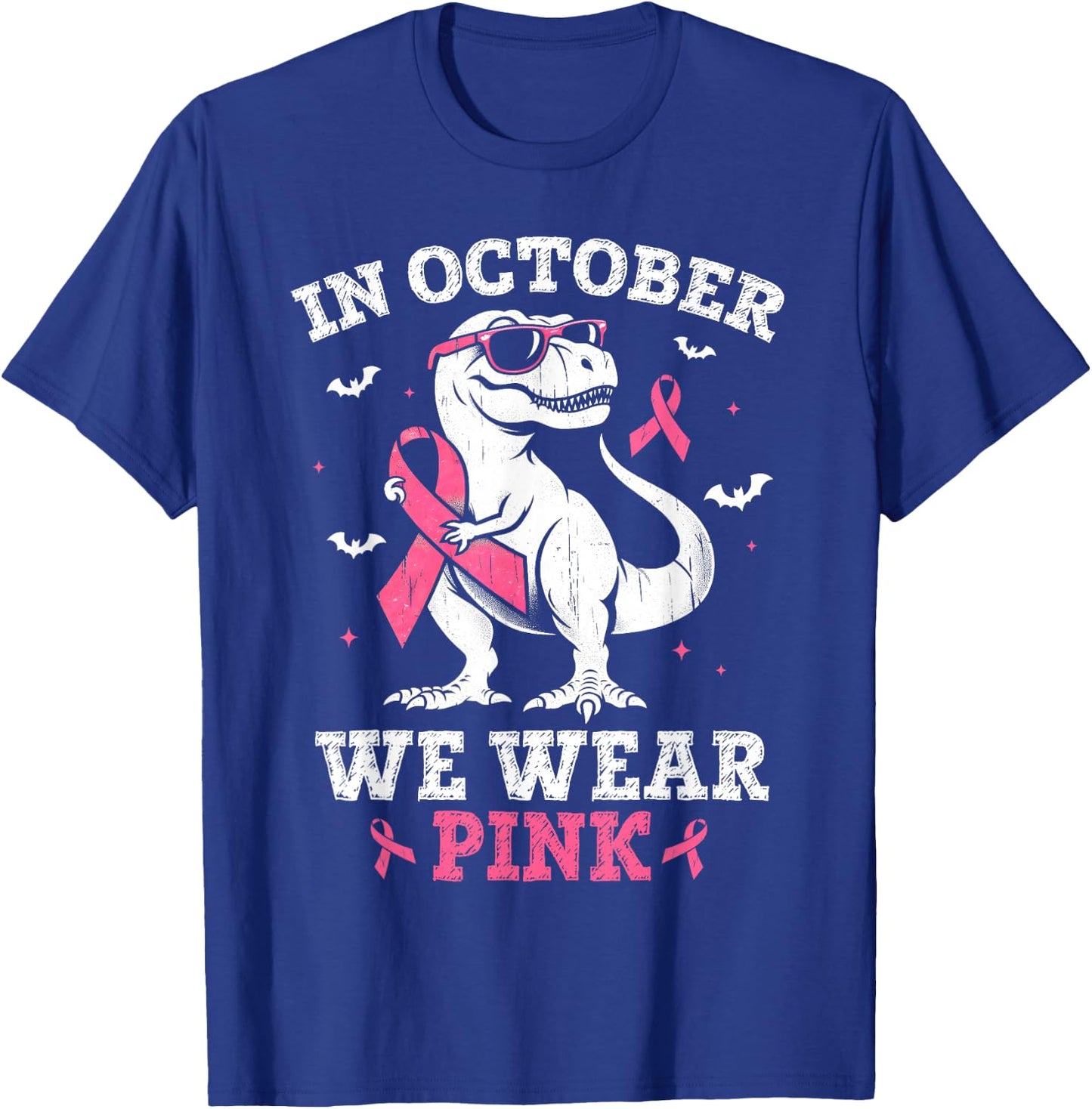 In October We Wear Pink Breast Cancer Dinosaur Boys Toddlers T-Shirt - T-Shirt | Royal