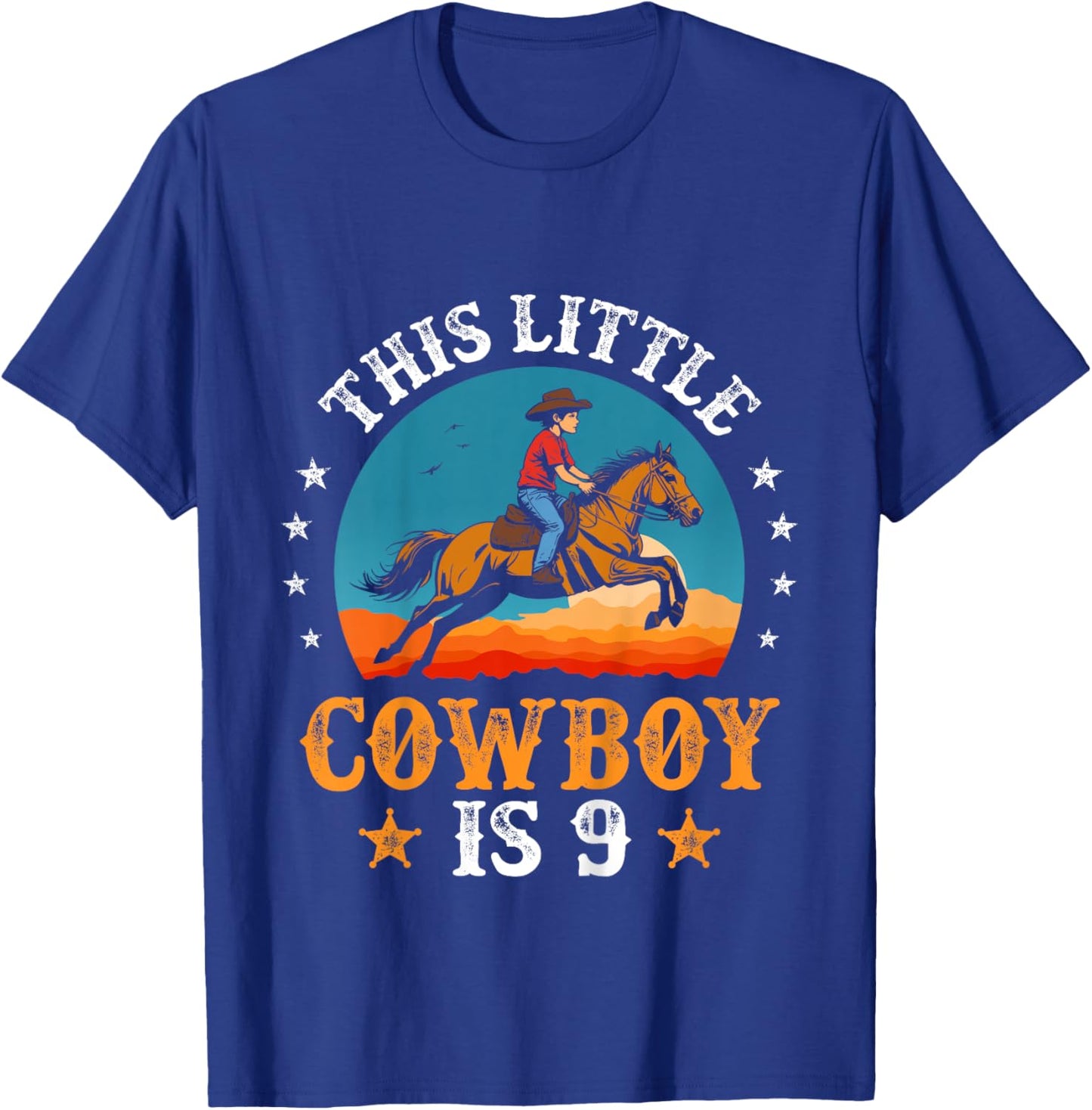 Kids Cowboy 9th Birthday Boys 9 Year Old Rodeo Horse Riding T-Shirt - T-Shirt | Royal