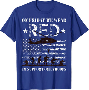 On Friday We Wear Red To Suppport Our Troops Red US Flag T-Shirt - T-Shirt | Royal