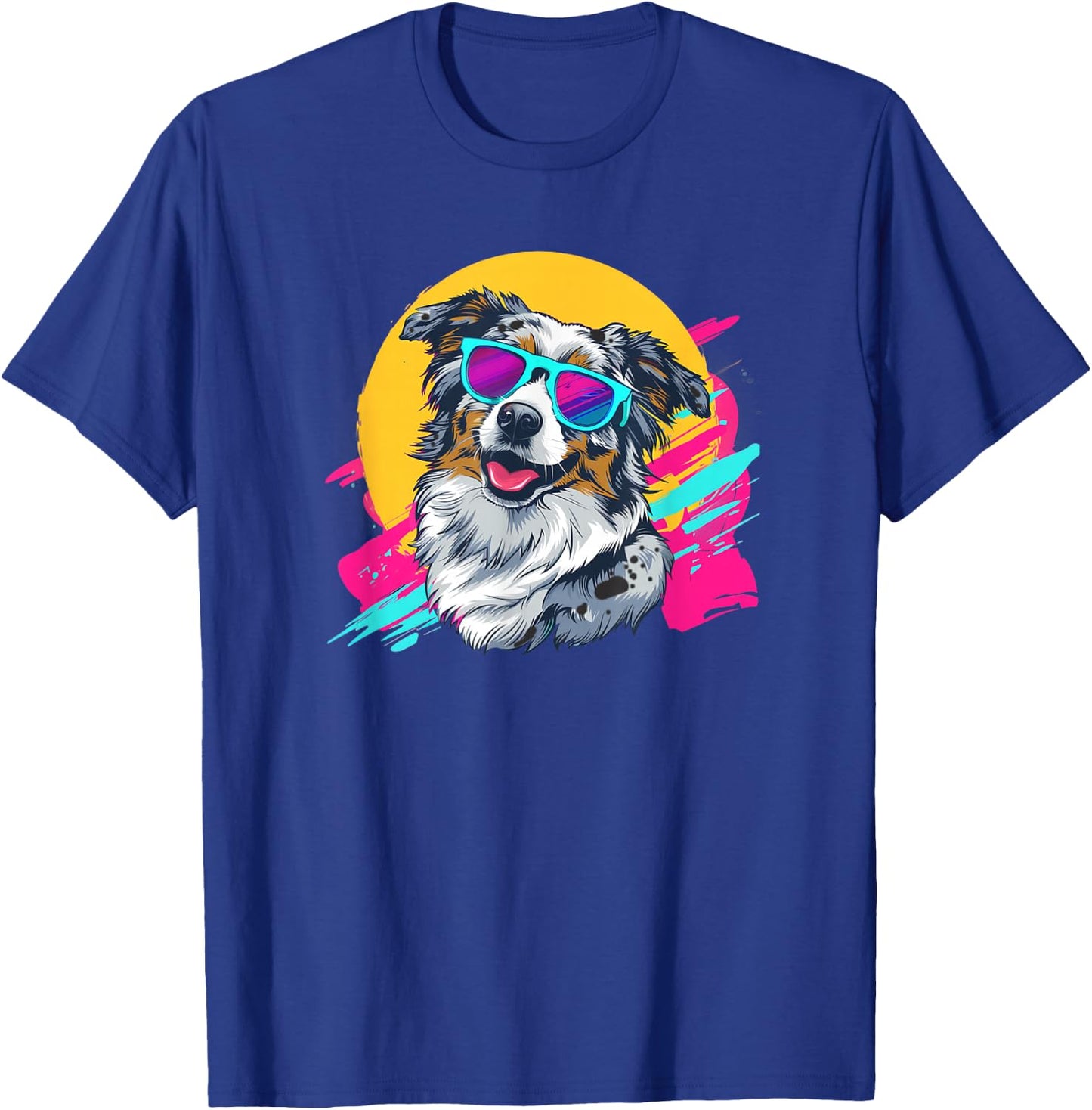 Funny Retro Vintage 80s Blue Merle Australian Shepherd Lover T-Shirt - T-Shirt | Royal