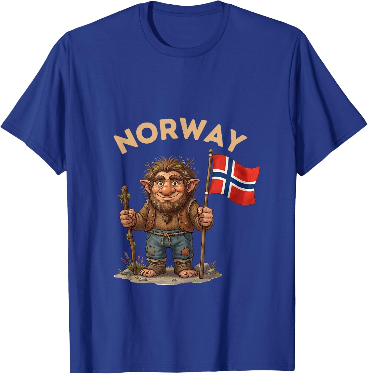 Vintage Norwegian Troll with Flag | Retro Norway Souvenir T-Shirt - T-Shirt | Royal