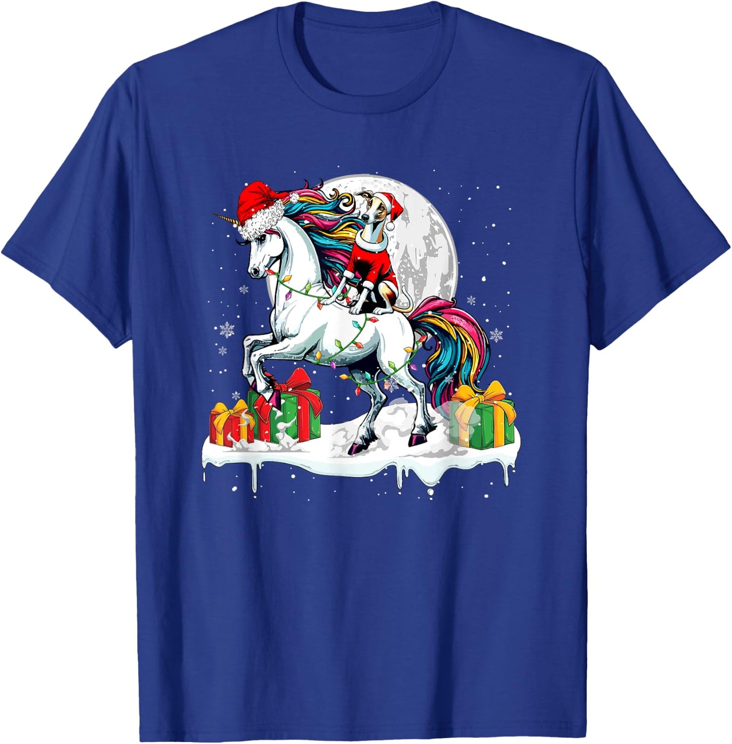 Santa Whippet Riding Unicorn Christmas Owner Kids Family T-Shirt - T-Shirt | Royal