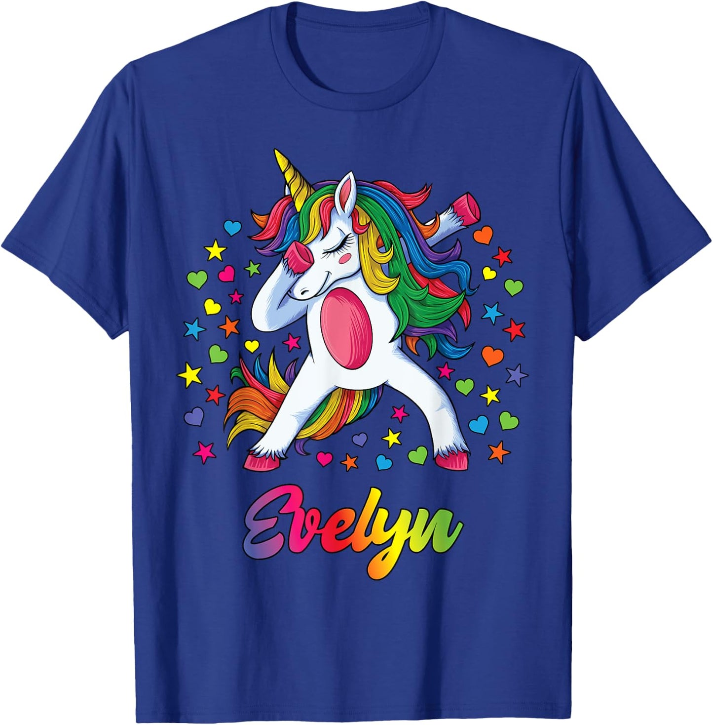 Evelyn Personalised Name Unicorn Girl Gift T-Shirt - T-Shirt | Royal