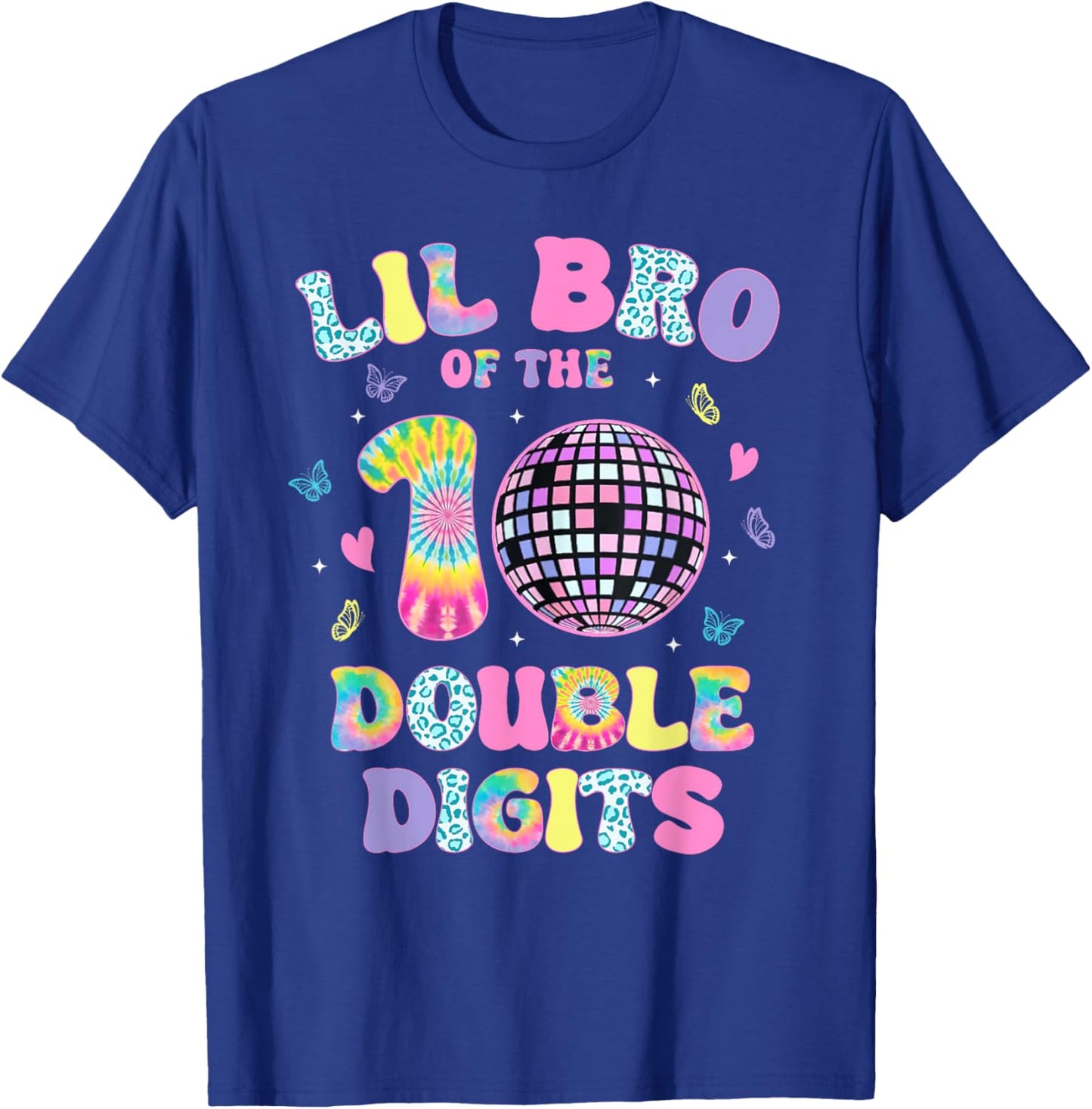 Lil Bro Of The Double Digits 10 Year Old Birthday Girl Retro T-Shirt - T-Shirt | Royal