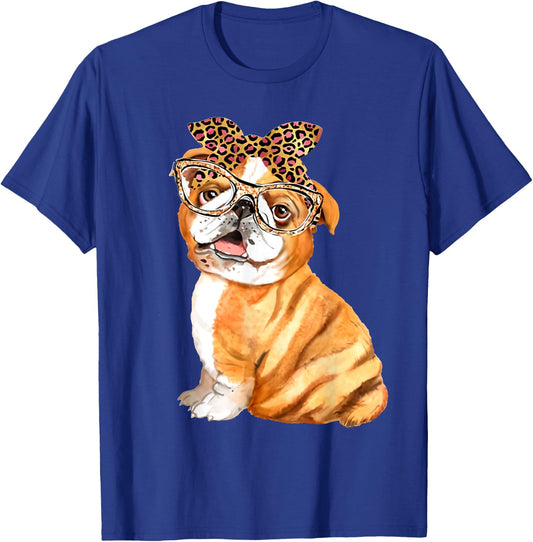English Bulldog, Dog Dad Mom Gifts, Nerdy Glasses Bulldog Men Women Girls Kids T-Shirt - T-Shirt | Royal