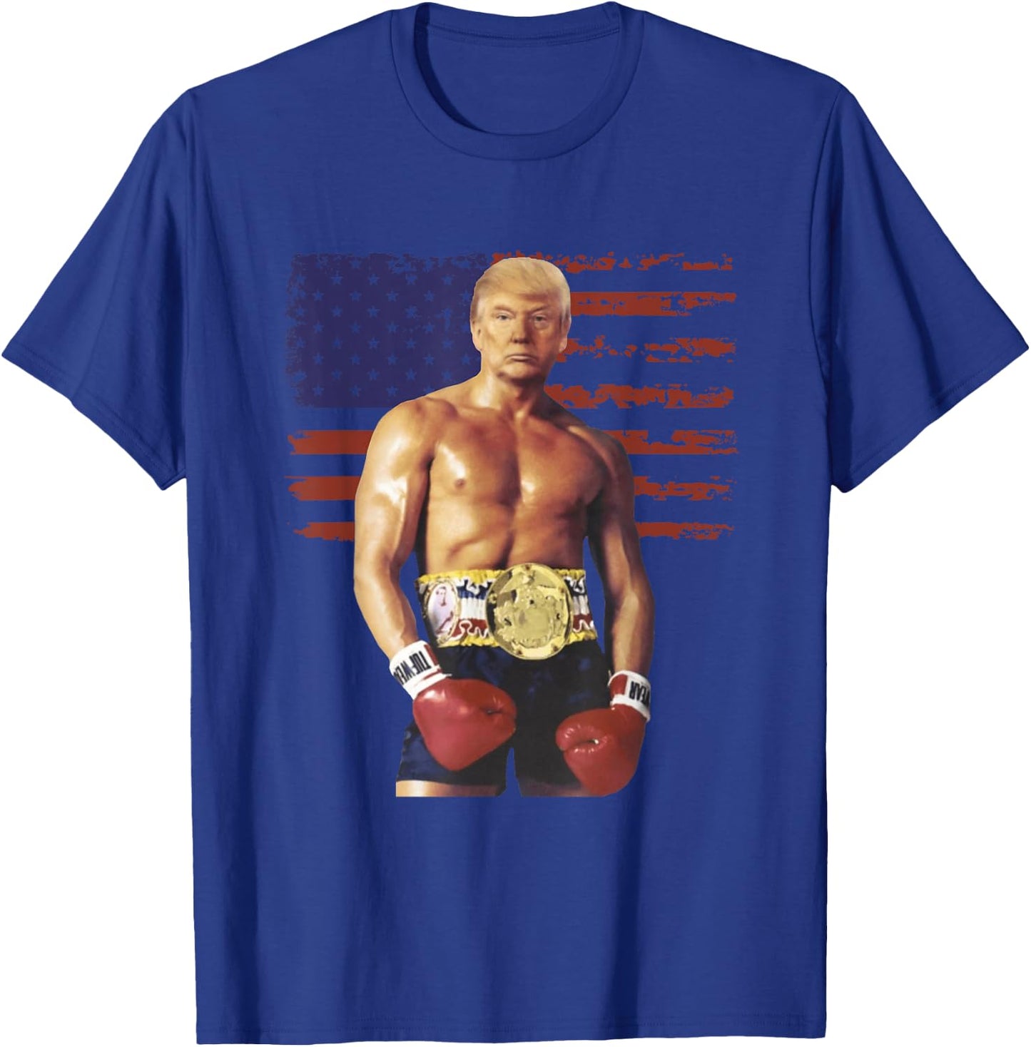 Funny Trump Rocky Boxing Meme Boxer US Flag Patriot T-Shirt - T-Shirt | Royal
