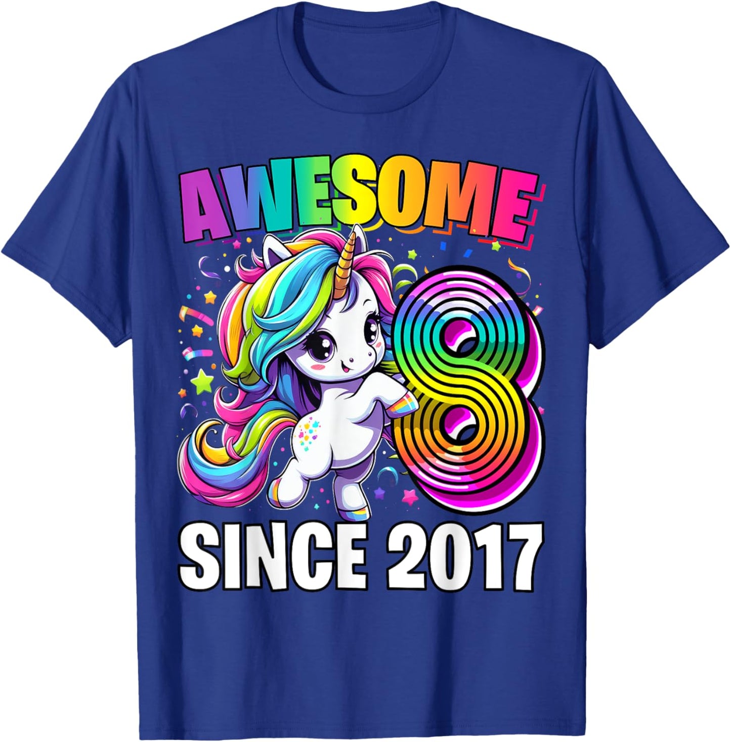 Unicorn 8th Birthday 8 Year Old Unicorn Party Girls Outfit T-Shirt - T-Shirt | Royal