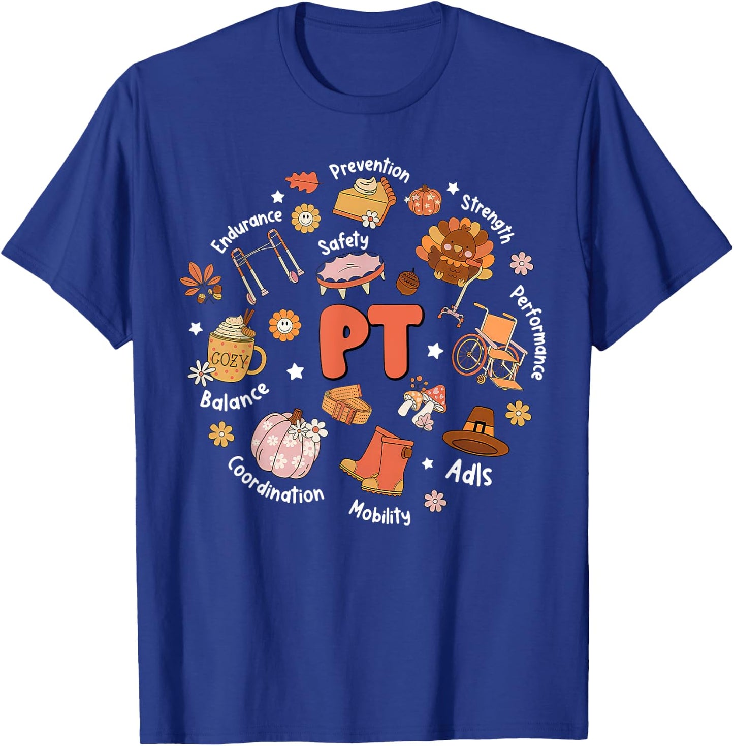 Retro Physical Therapy PT Fall Vibes Autumn Thanksgiving T-Shirt - T-Shirt | Royal
