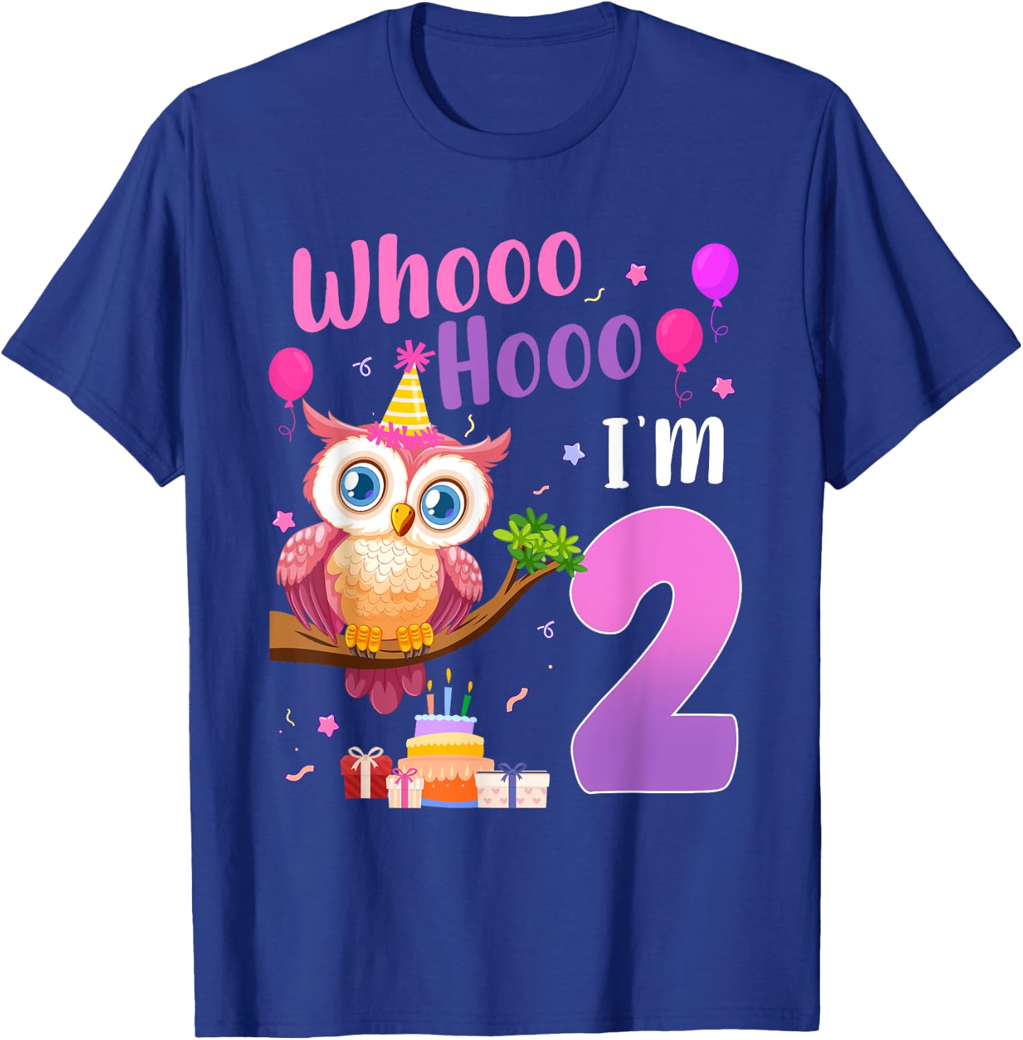 Whooo Hooo I’m 2 Year Old Cute Owl 2nd Birthday Girl T-Shirt - T-Shirt | Royal