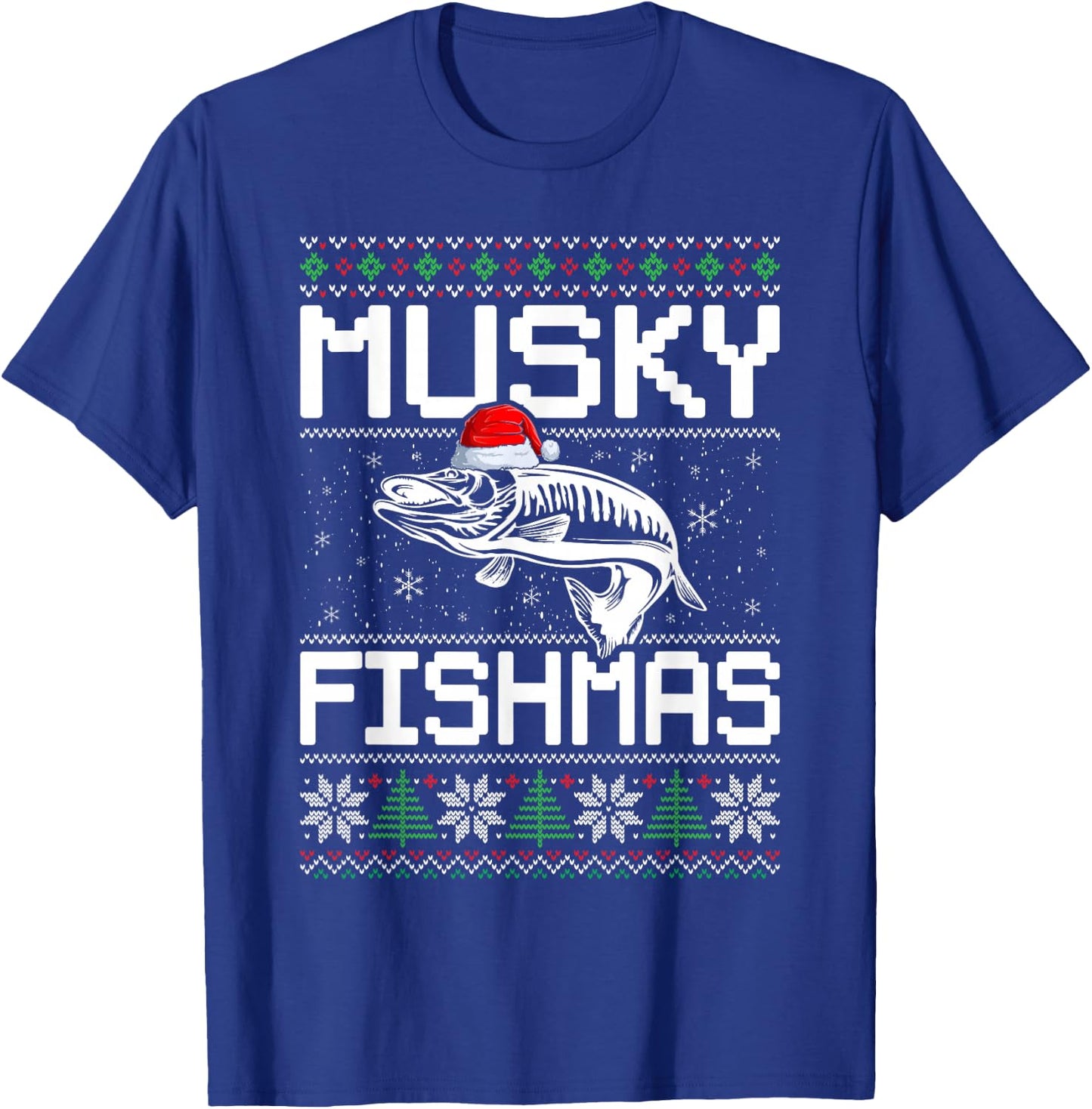 Muskie Angler Fishmas Musky Fishing Ugly Christmas T-Shirt - T-Shirt | Royal