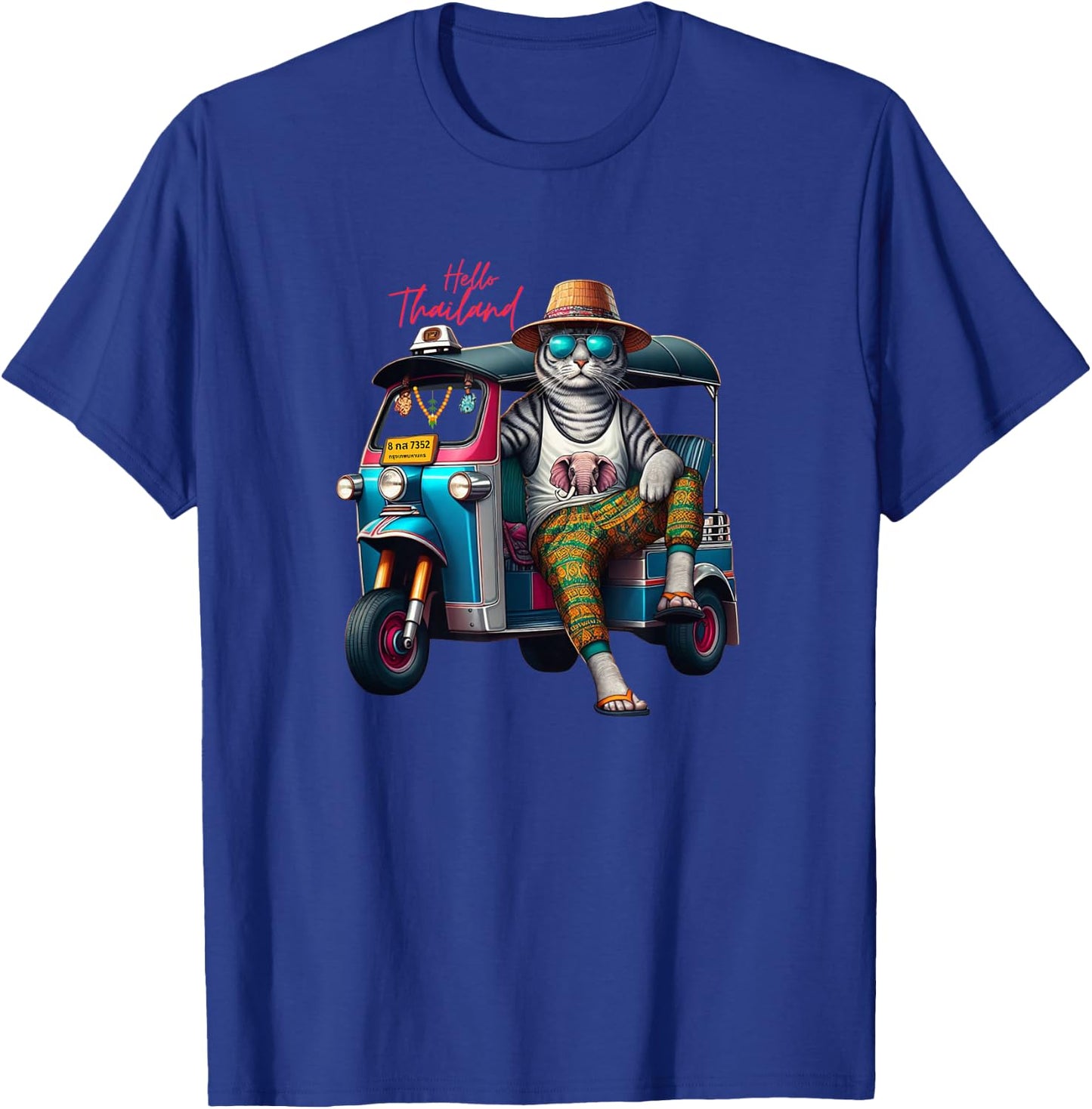 Hello Thailand Cool cat wear elephant Pants on Thai TukTuk T-Shirt - T-Shirt | Royal
