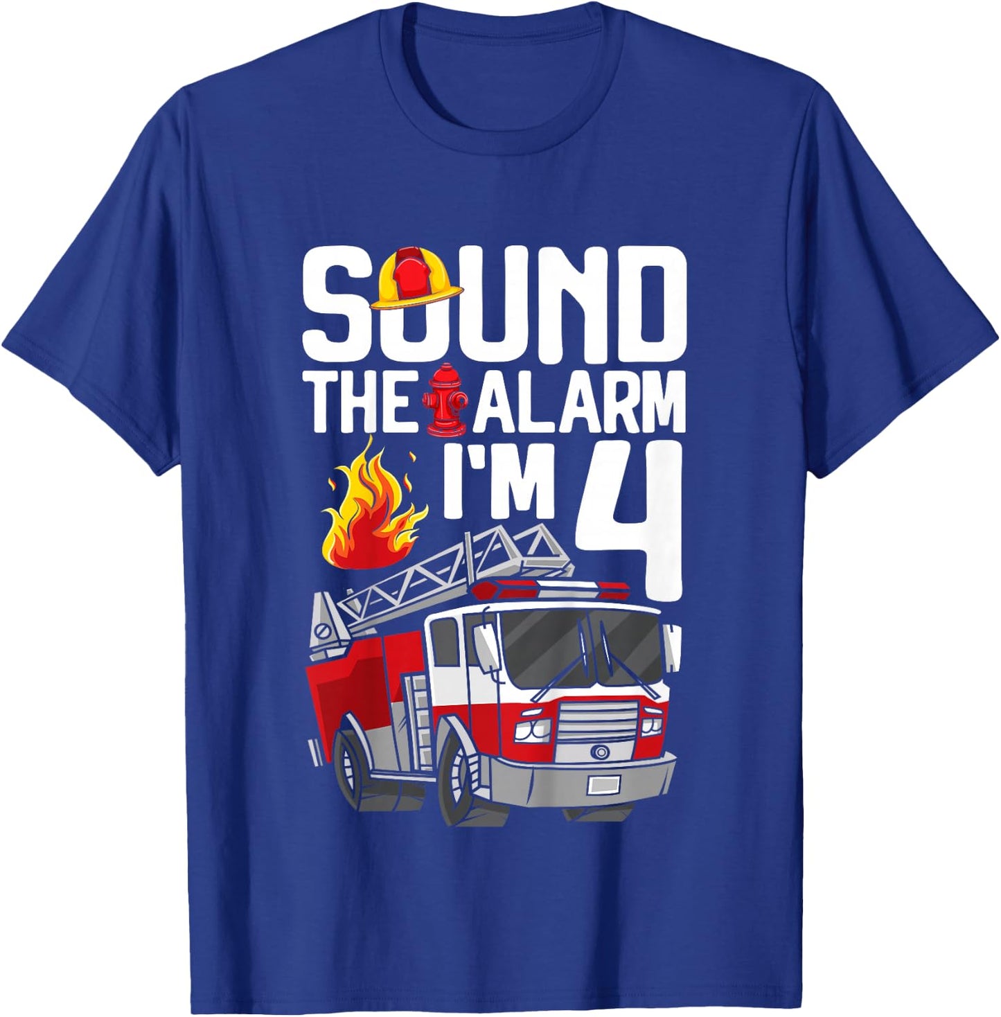 4 Years Old Firefighter 4th Birthday Boy Fire Truck Toddler T-Shirt - T-Shirt | Royal