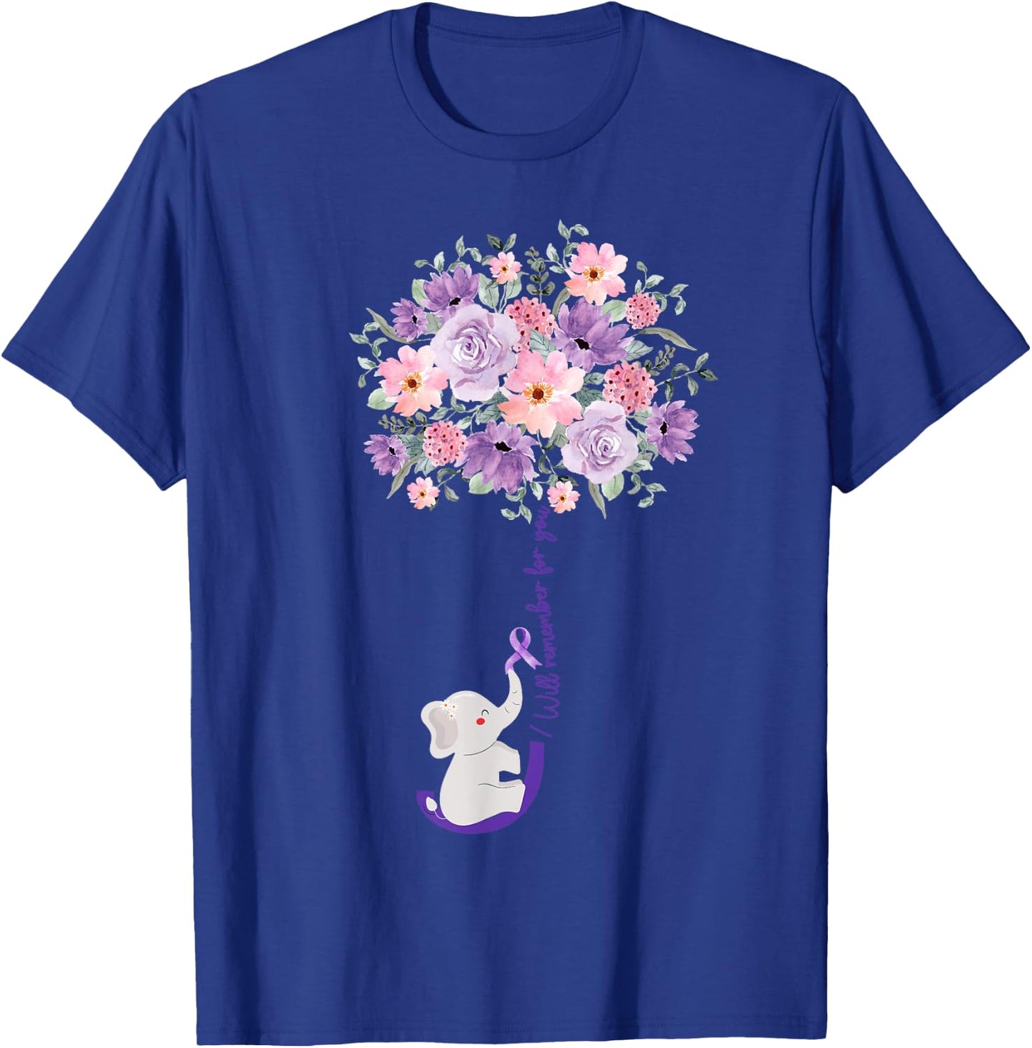 Elephant I Will Remember For You purple Sunflower Alzheimer T-Shirt - T-Shirt | Royal
