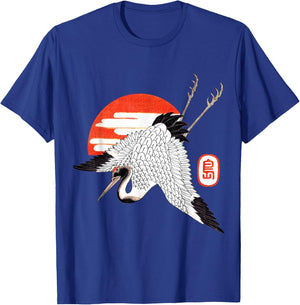 Crane Heron Bird Vintage Japanese Art Woodblock Japan Animal T-Shirt - T-Shirt | Royal