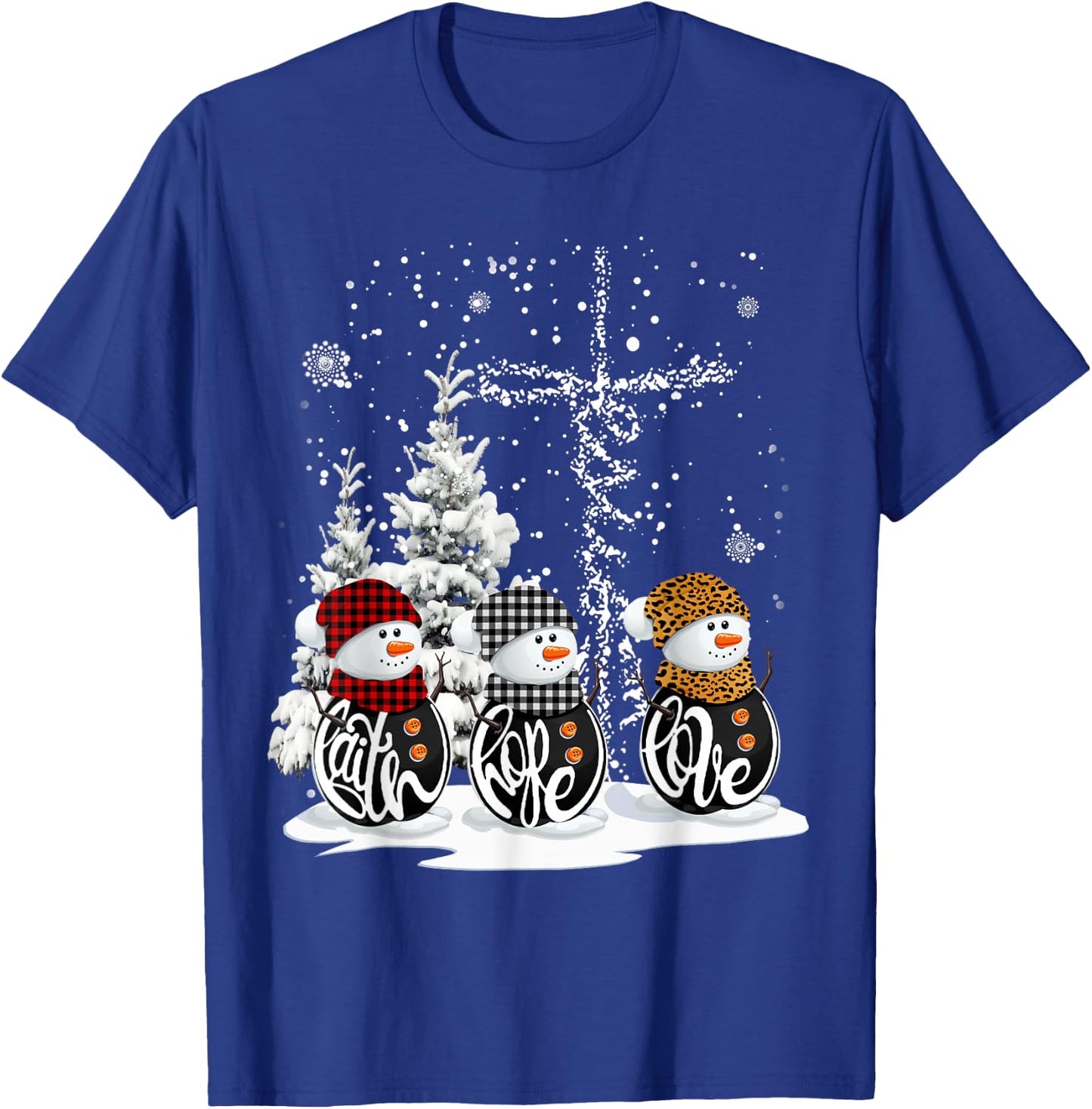 Funny Christmas 2025 Faith Hope Love Snowman Christian Cross T-Shirt - T-Shirt | Royal