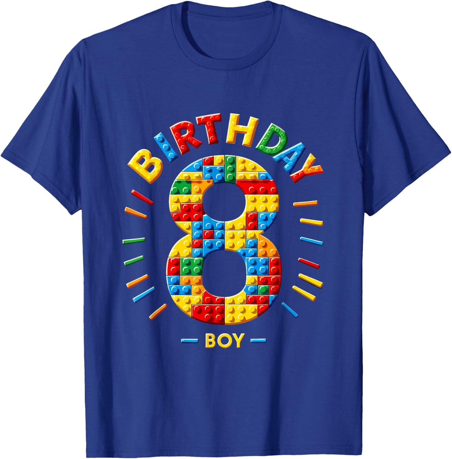Master Builder 8th Birthday Boy 8 Eight Year Building Bricks T-Shirt - T-Shirt | Royal