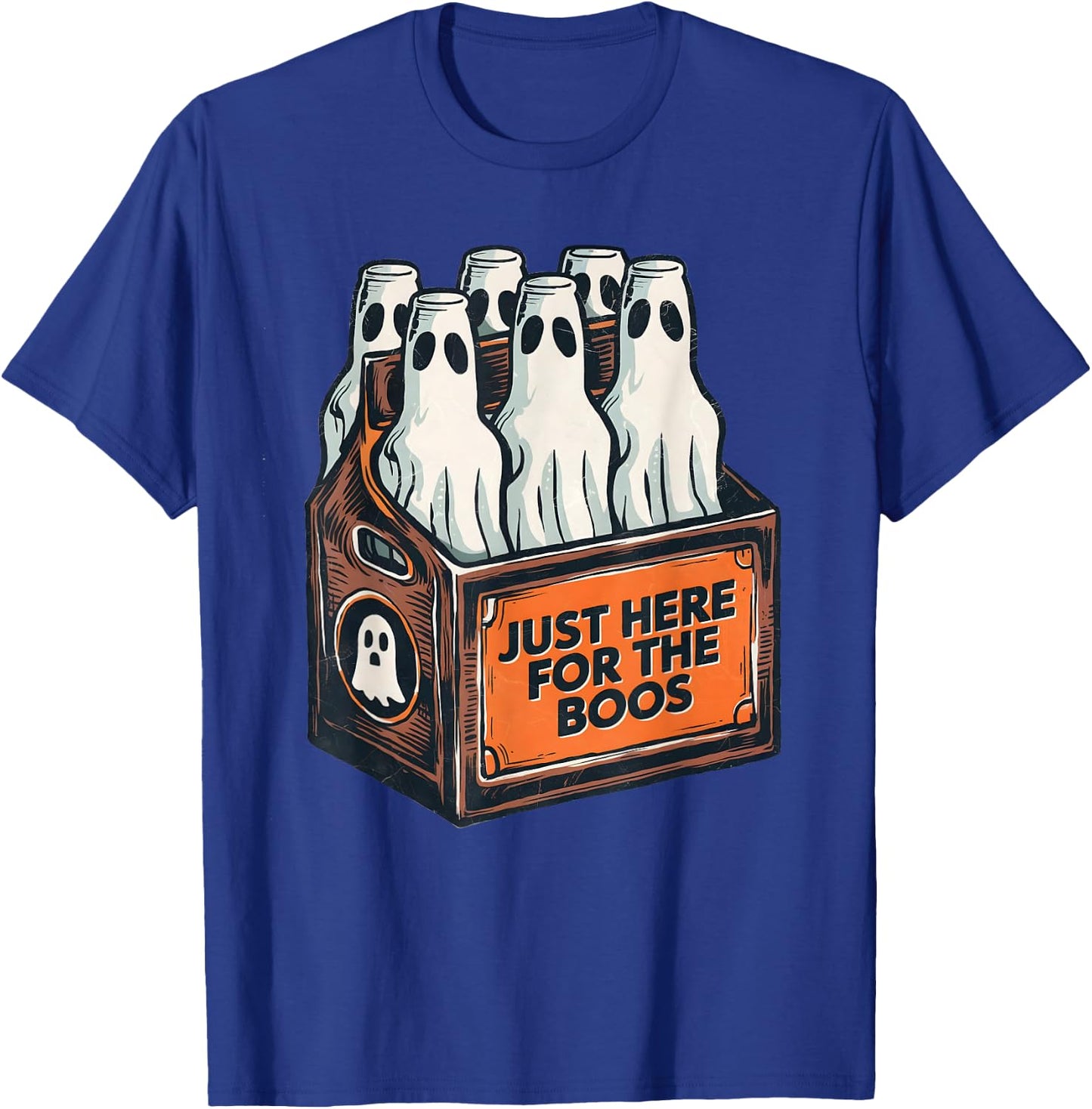 Here for the Boos Halloween 6 Pack Booze Ghost Beer Bottles T-Shirt - T-Shirt | Royal
