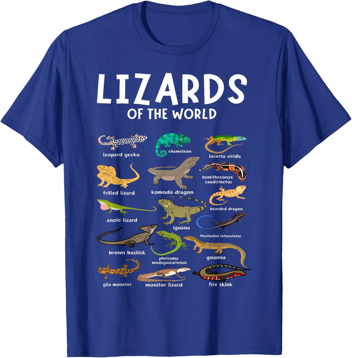 Types of Lizards of the World Reptile Herpetology Lizard T-Shirt - T-Shirt | Royal
