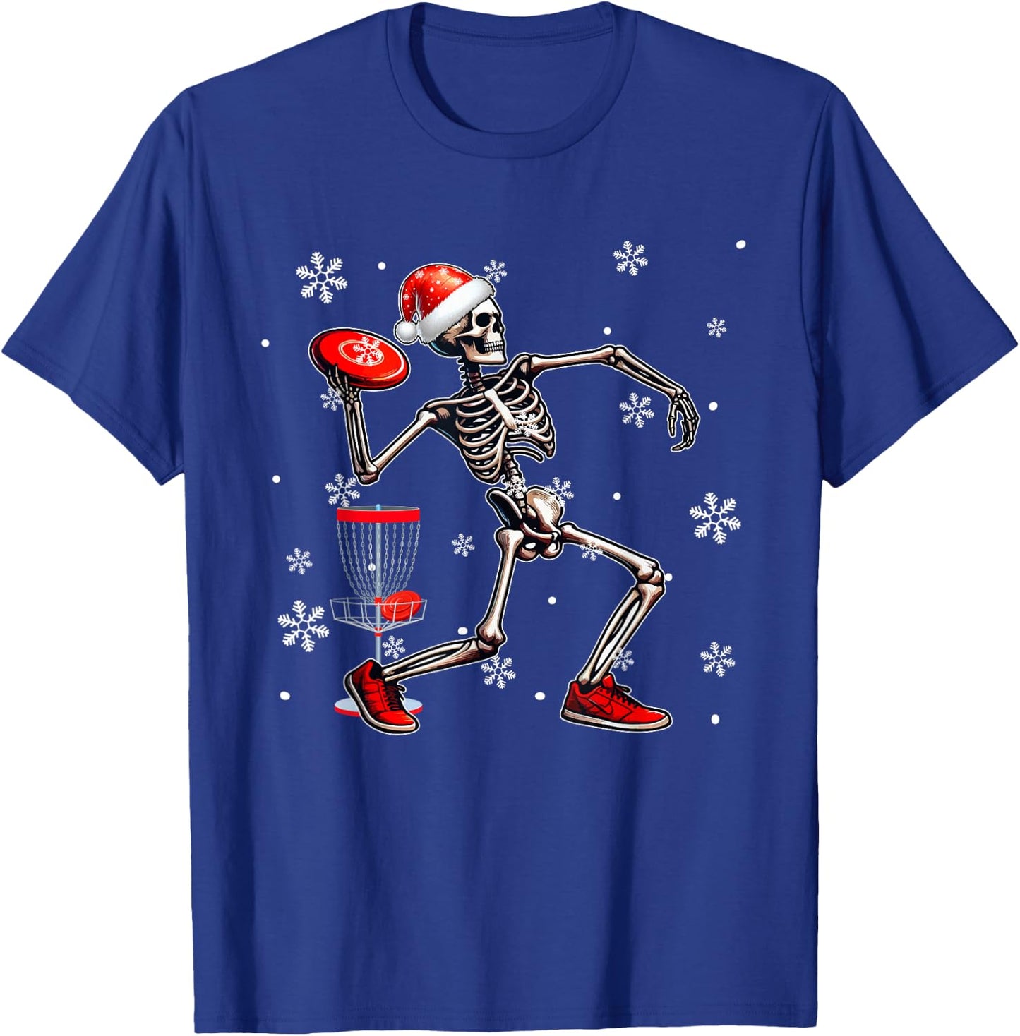Santa Skeleton Playing Disc Golf Christmas Player Lover Kids T-Shirt - T-Shirt | Royal