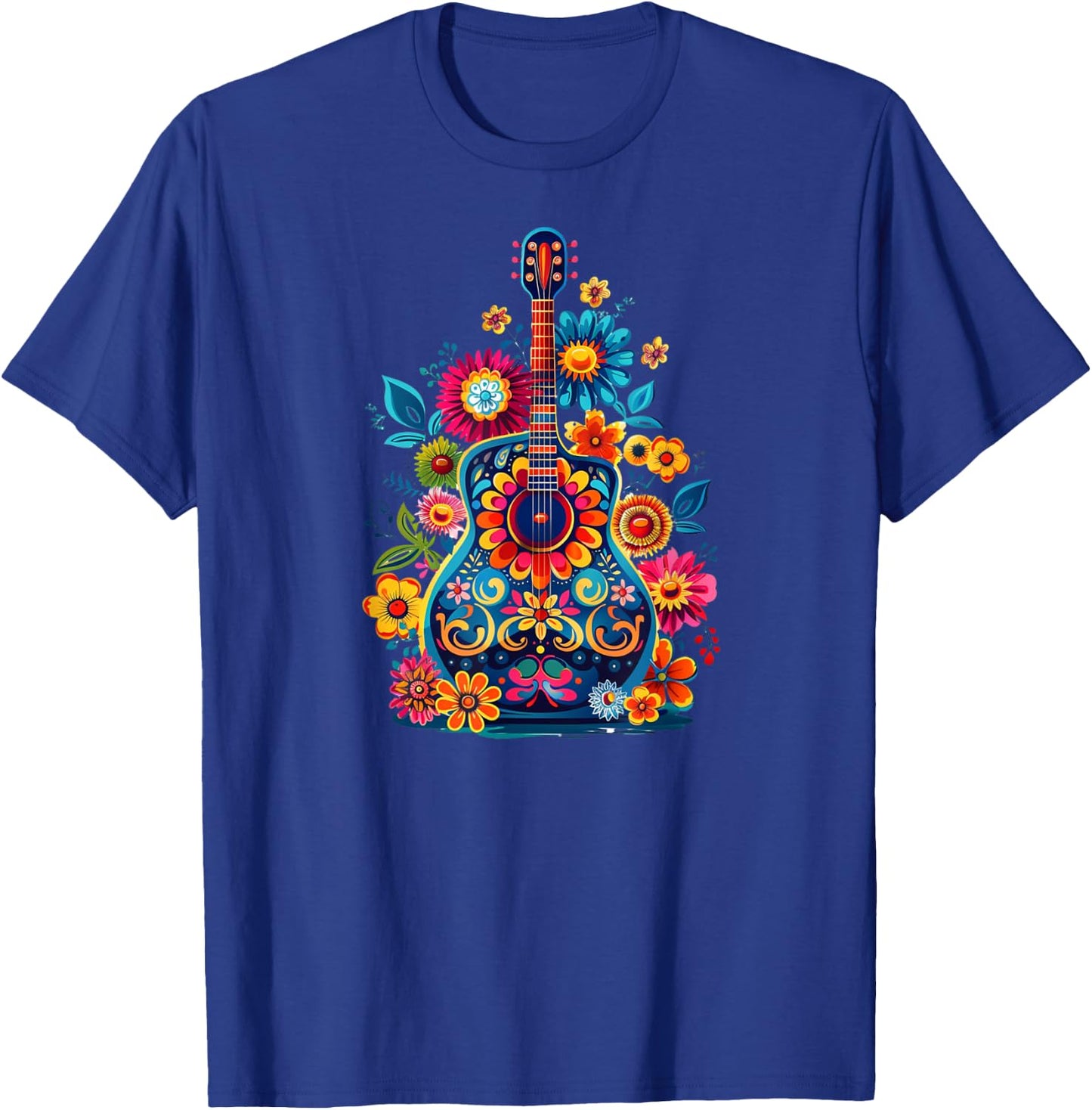 Cute Hippie Acoustic Flower Guitar - Floral Hippie Music Fan T-Shirt - T-Shirt | Royal