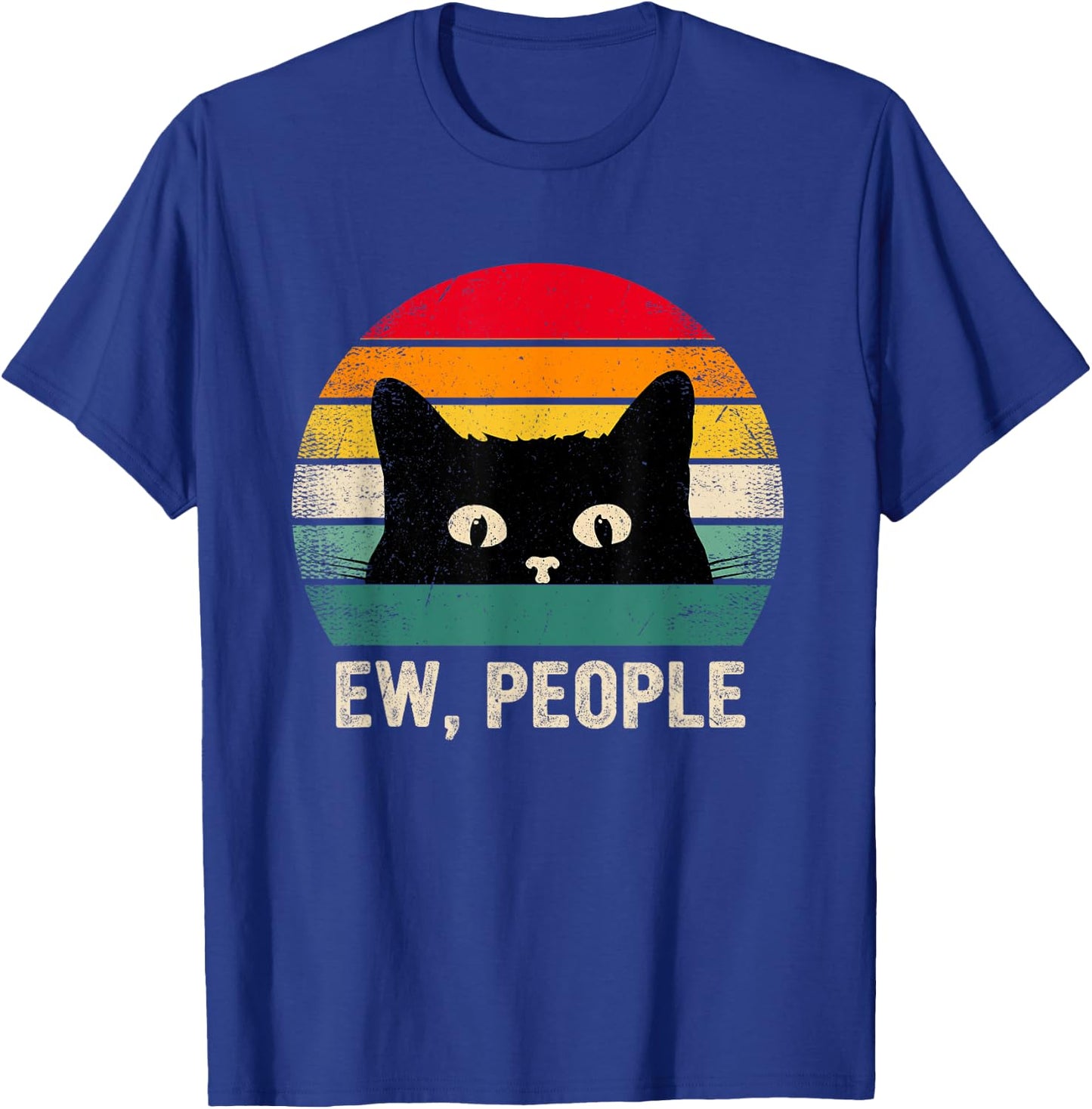 Ew People Retro Cat Social Introvert Funny Cat Women Kids T-Shirt - T-Shirt | Royal