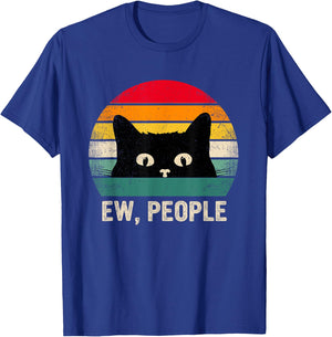 Ew People Retro Cat Social Introvert Funny Cat Women Kids T-Shirt - T-Shirt | Royal