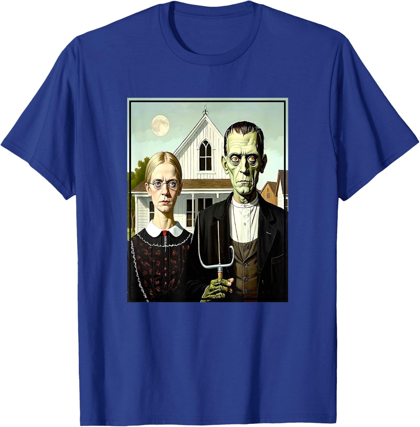 Frankenstein Monster American Gothic Parody Painting T-Shirt - T-Shirt | Royal