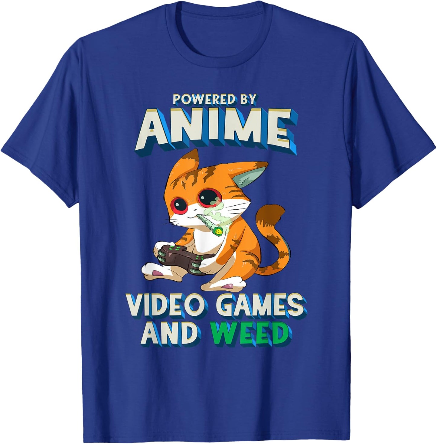 Powered By Anime Video Games Weed Kawaii Gamer Cat Cannabis T-Shirt - T-Shirt | Royal