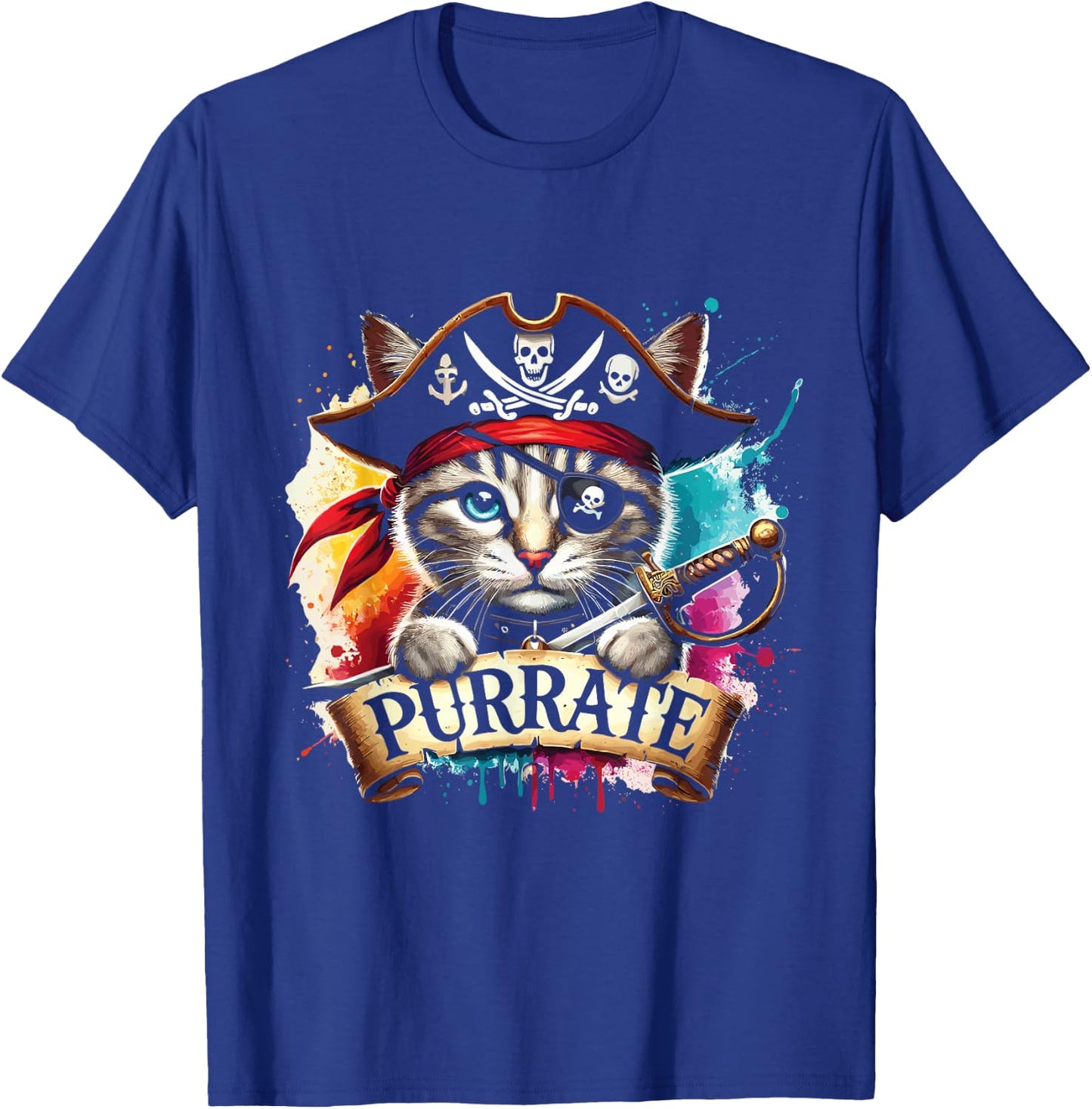 Halloween Pirate Cat Purrate Cute Cat Men Women Kids T-Shirt - T-Shirt | Royal