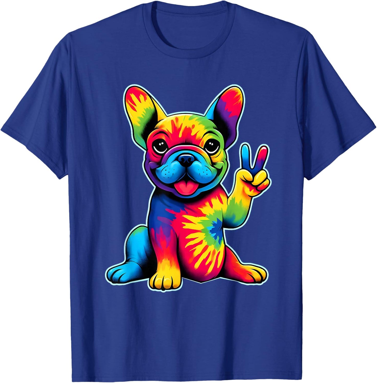 French Bulldog Tie Dye Frenchie Dog Lovers Peace Sign Hippie T-Shirt - T-Shirt | Royal
