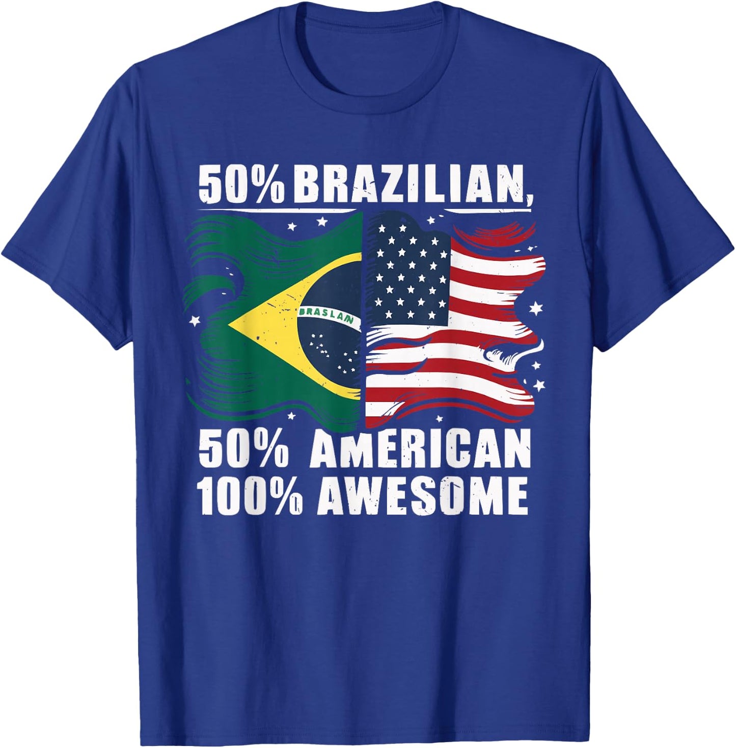 Half Brazilian Half American USA Flag Brazil America T-Shirt - T-Shirt | Royal