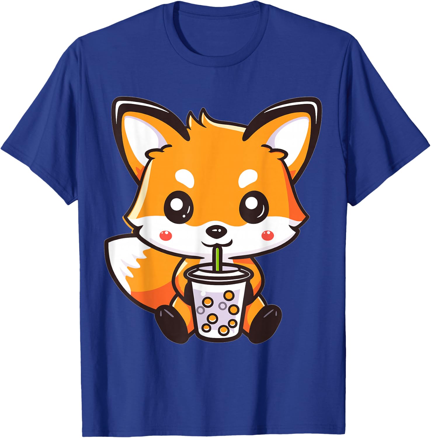 Kawaii Fox Drinking Bubble Tea Boba Anime Cute Graphic T-Shirt - T-Shirt | Royal