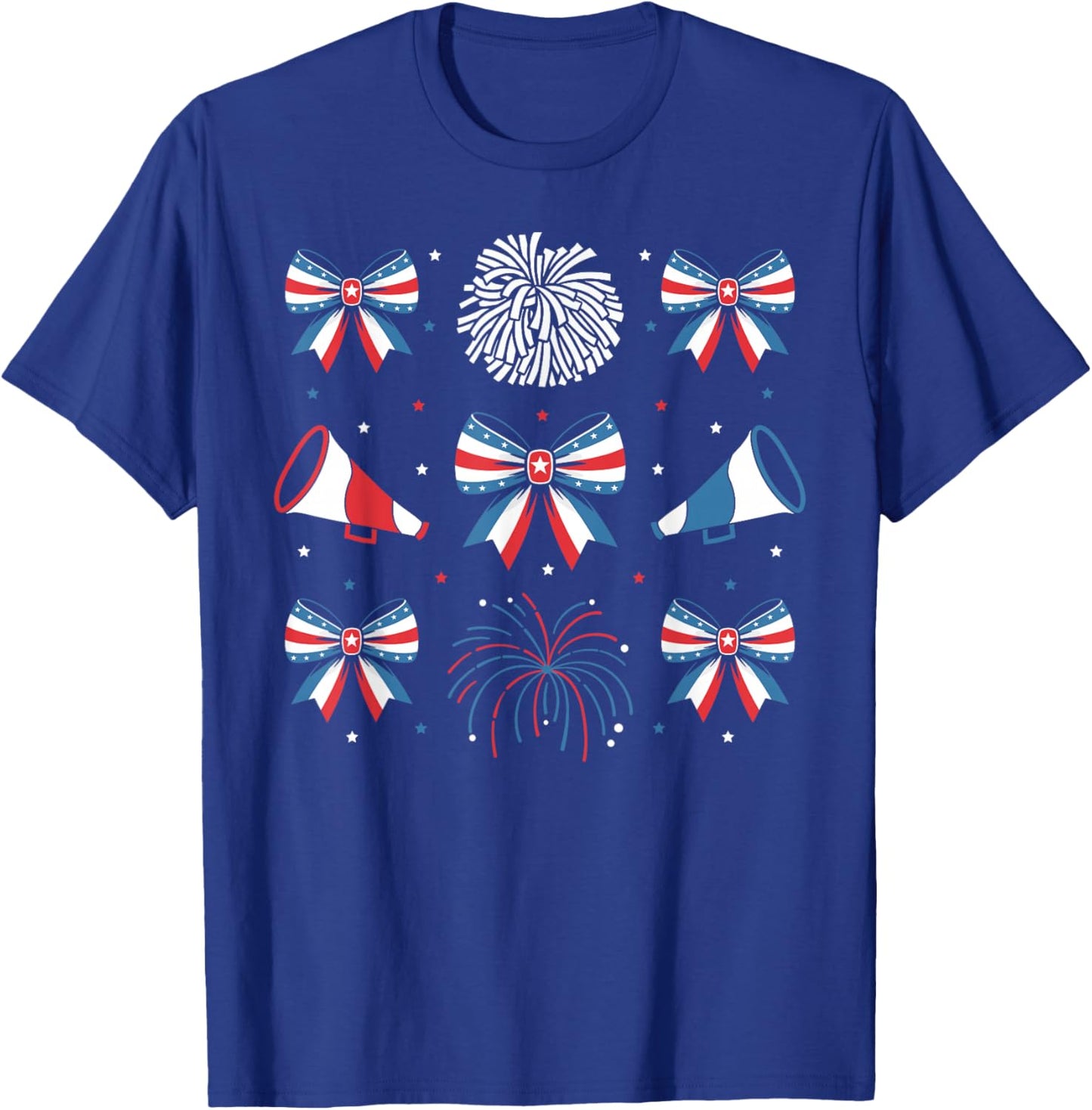 Cheerleader Patriotic Pom Pom Cheer Firework USA 4th of July T-Shirt - T-Shirt | Royal