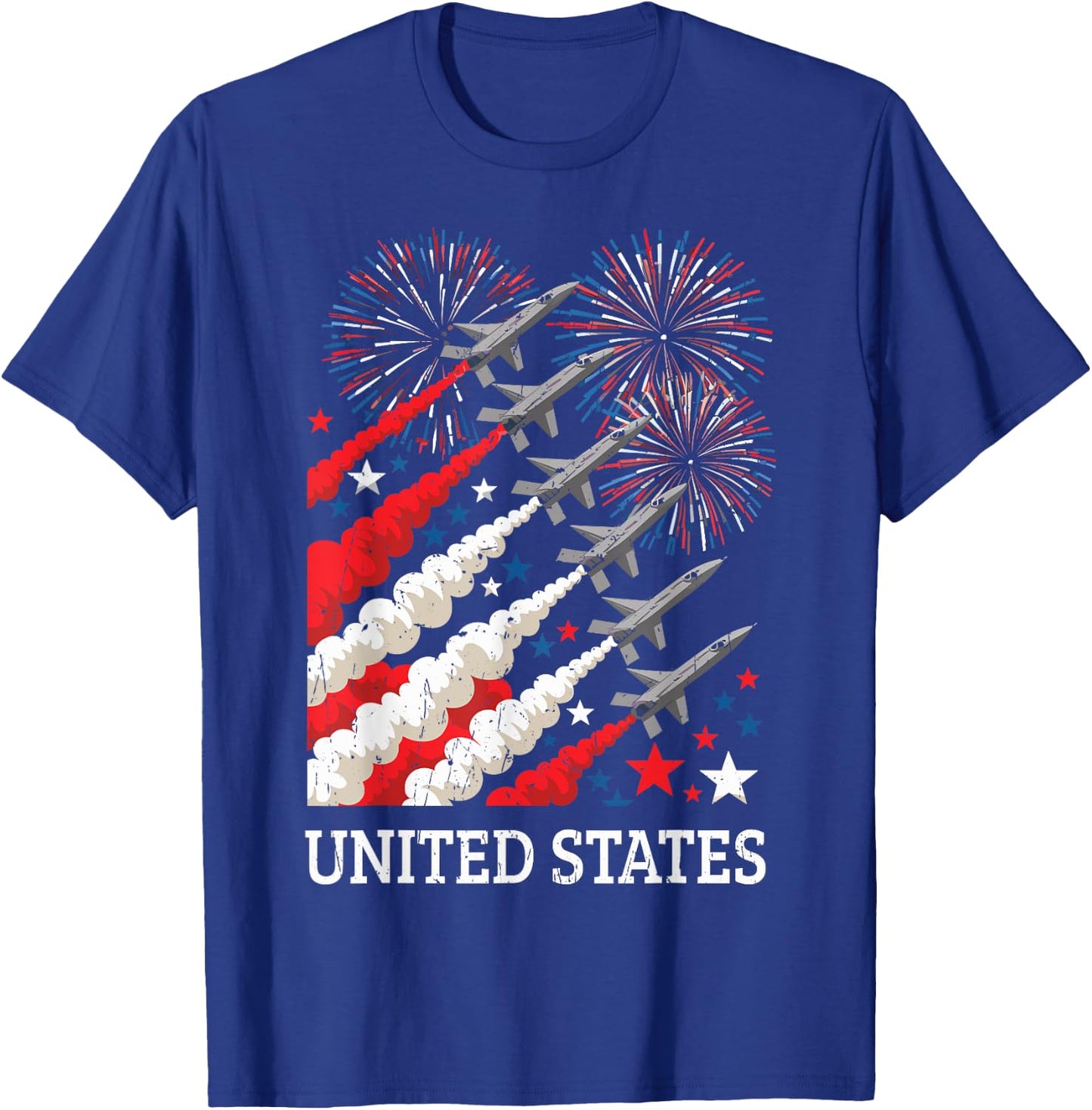Fighter Jet Airplane American Flag 4th of July Patriotic T-Shirt - T-Shirt | Royal